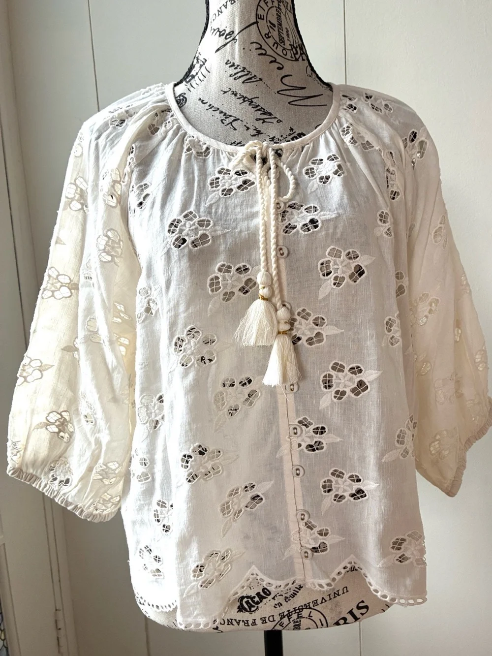 NWT Spell Organic Cotton Love Note Broderie Blouse in Star White size Large - Picture 6 of 14